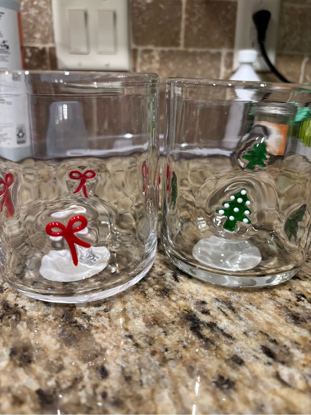 Madison Home Holiday Glassware with Red Bow and Green Tree Accents